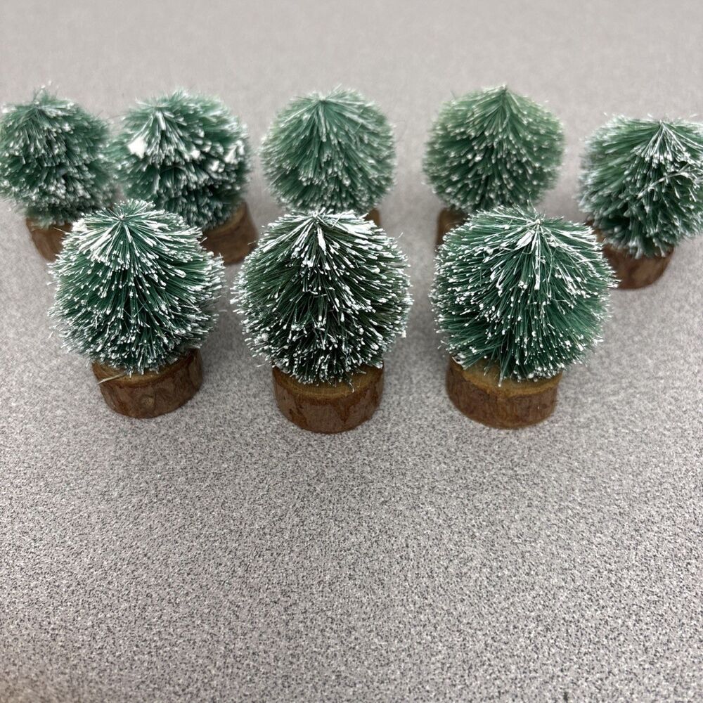 Hawthorne Christmas Village Flocked Green 2" Evergreen Shrubs, Lot Of 8